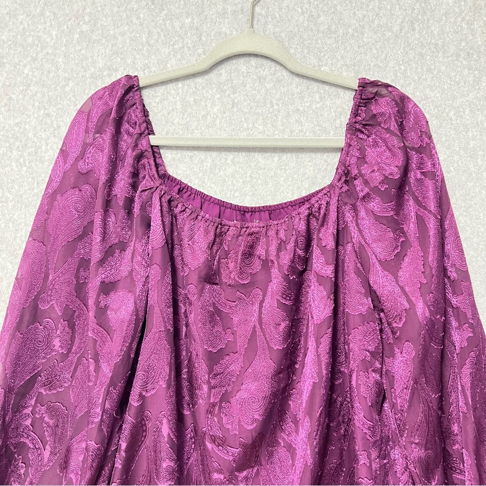 Mason & Belle Purple Satin Brocade Blouse Size XL NWT Square Neckline Romantic - Picture 2 of 12